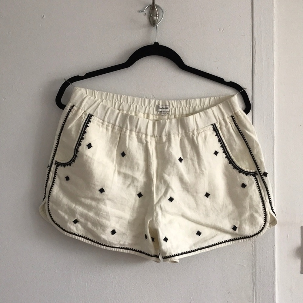 Madewell Linen Embroidered Pull-On Short